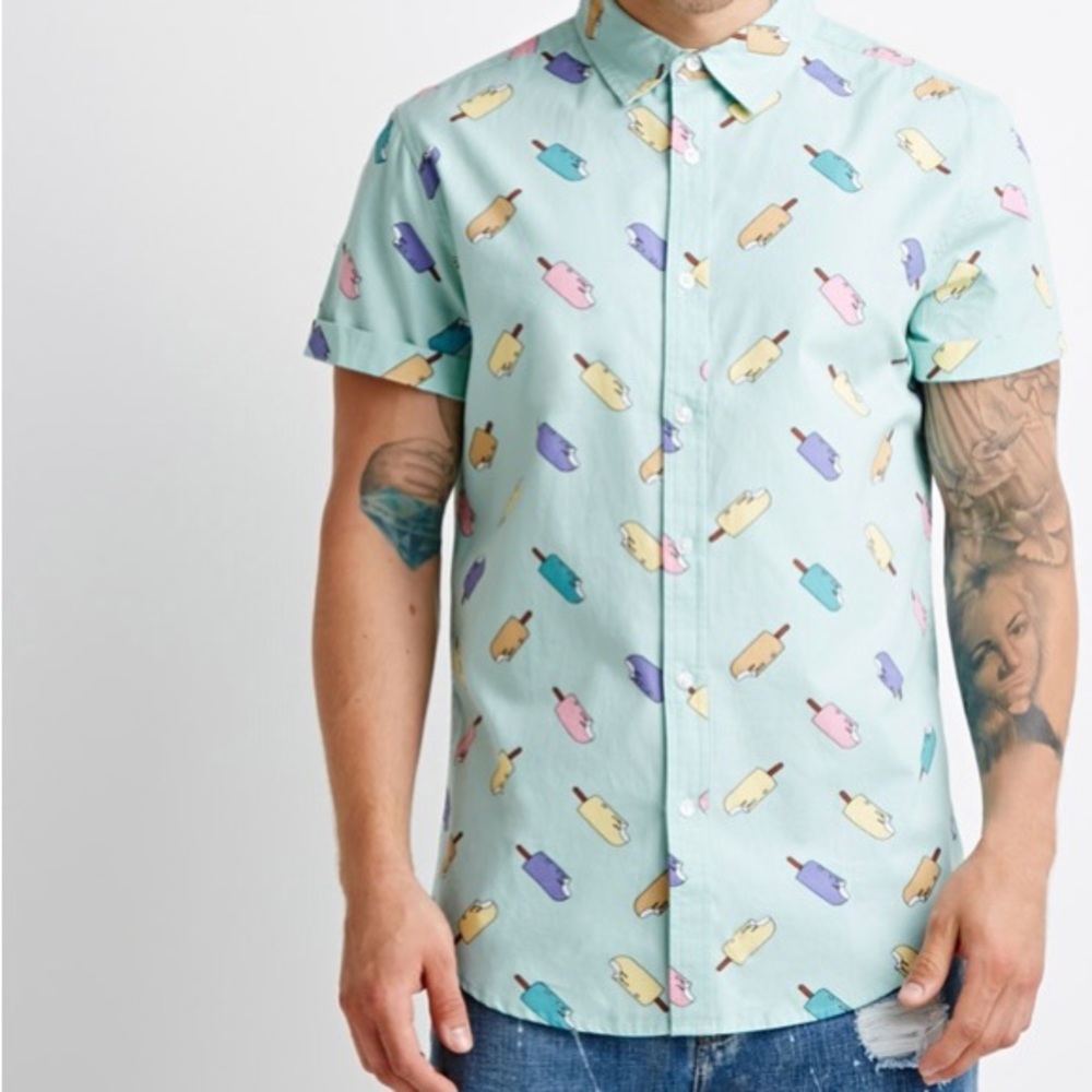 21men Teal Pastel Button-Up popsicle shirt. Size: M.